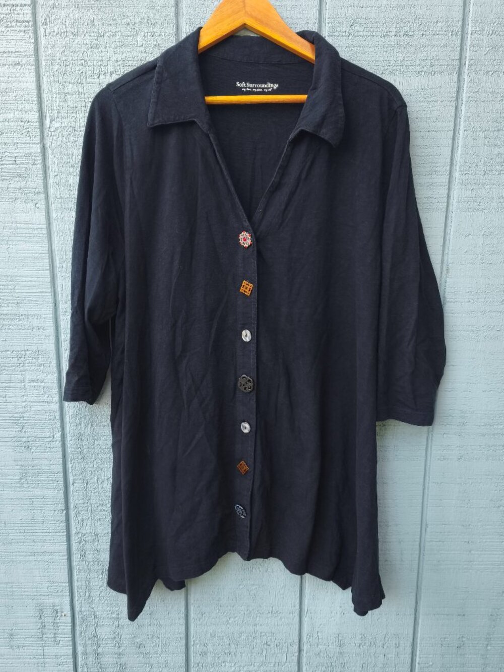 Soft Surroundings Danielle 100% Cotton Slub Knit Button Down Tunic sz 2X Black